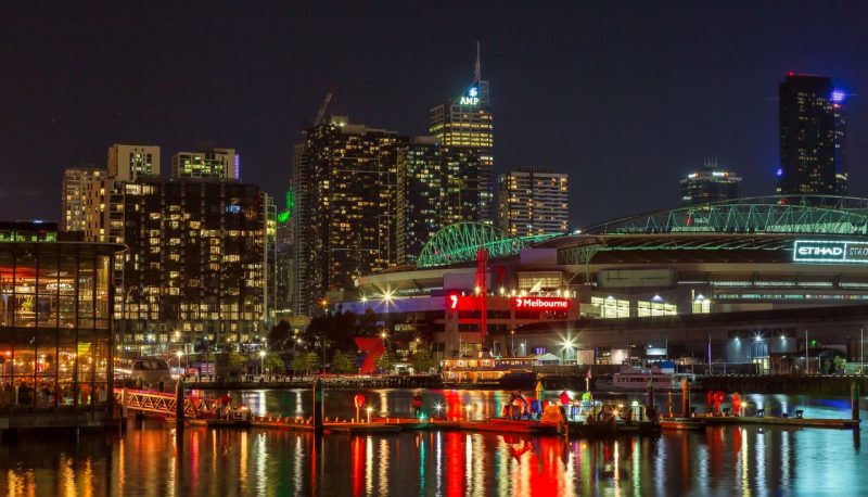Christmas lights and decorations at an outdoor community event